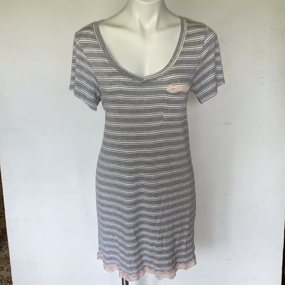 Grey &White Stripes Night Shirt